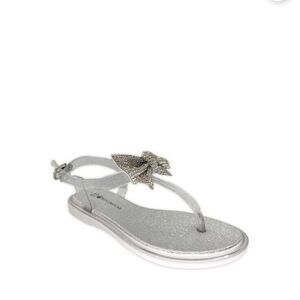 Rocawear Girls Jelly Diamond Bow Flat Sandals SZ ONE. Silver